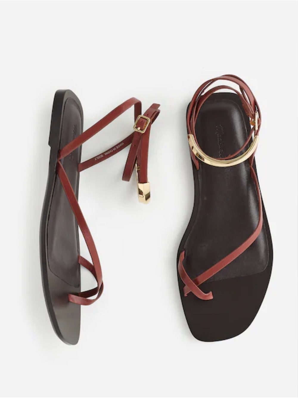 Madewell Burgundy Leather Strappy Sandals with Gold Buckle